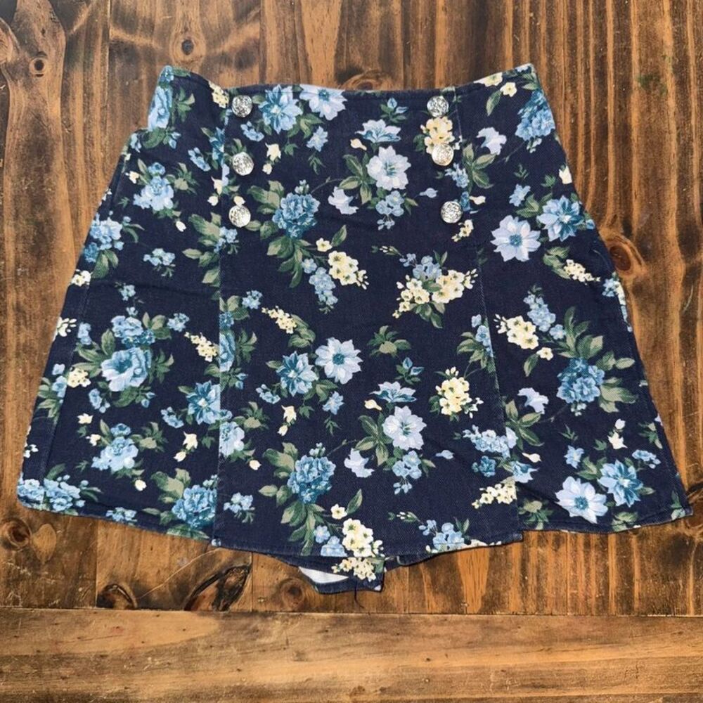 Vintage 90s Amy Byer Floral Skort High Waisted Sailor Button Made in USA